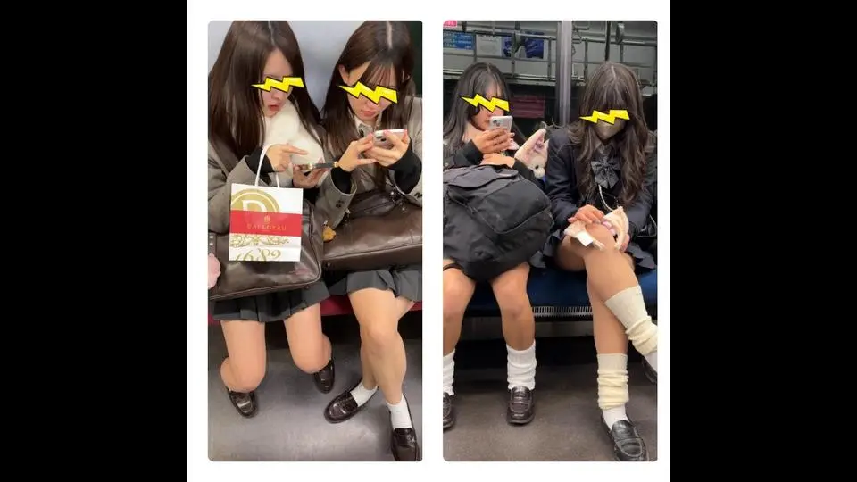 2組の仲良し制服美女のエロ過ぎる対面真上からのミニスカ生脚566